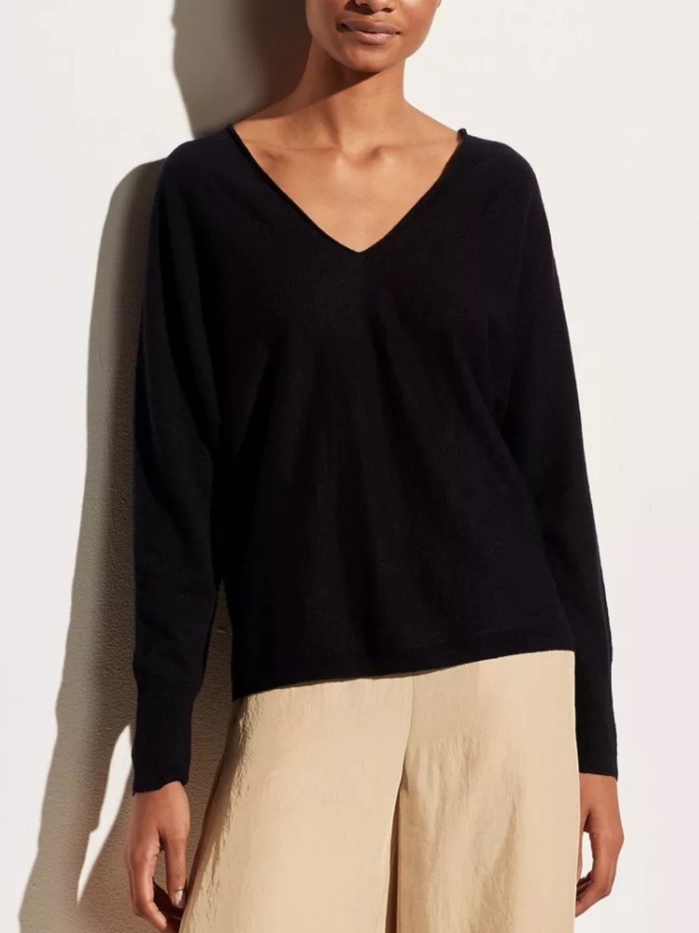 Vince 100% Linen Double V Neck Long Sleeve Sweater Dark Gray Small $398